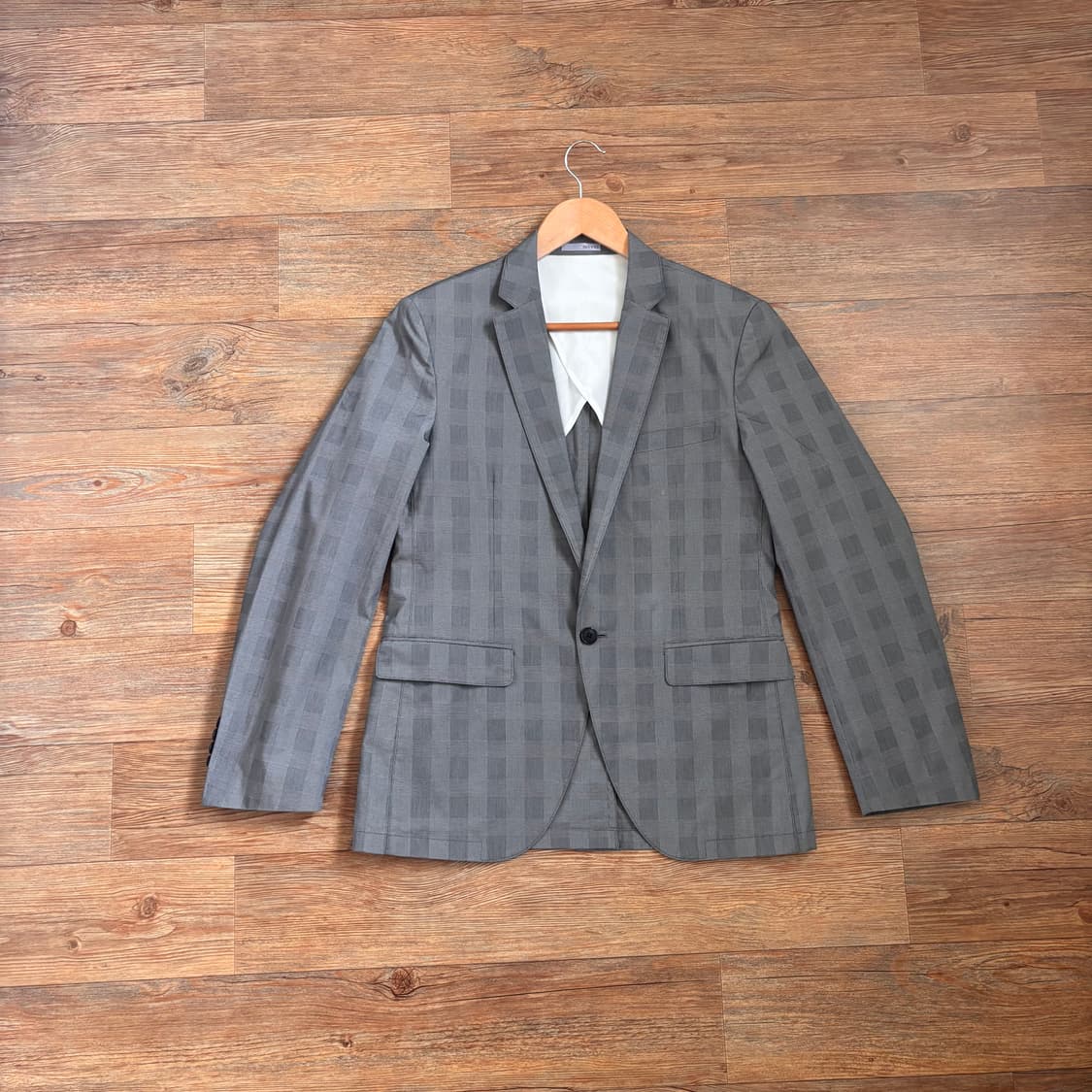 엠비오 슬림핏 XS 캐주얼 콤비 자켓 원버튼 그레이 체크 상품이미지3