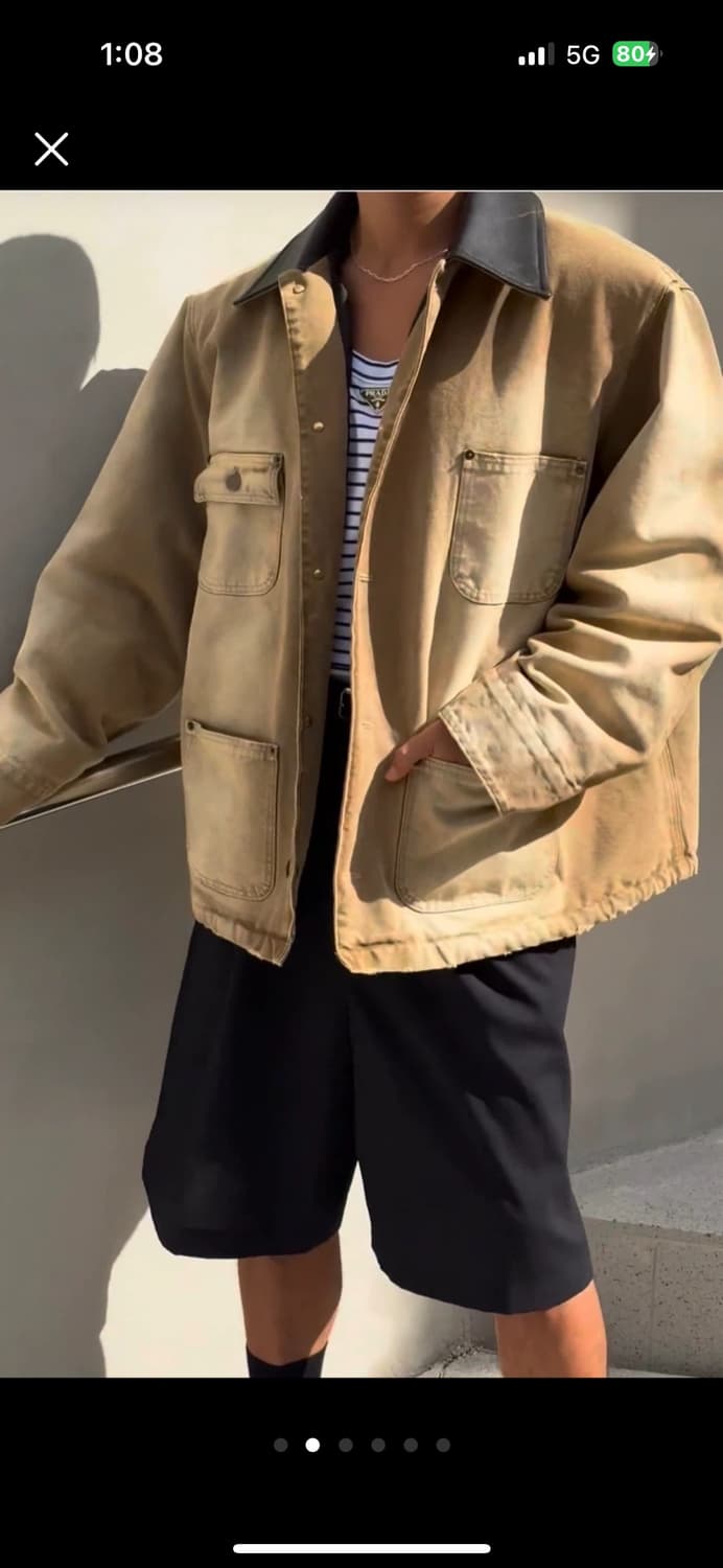 캐리오버 레더 카라 캔버스 워크 자켓 ( VINTAGE BEIGE ) 상품이미지3