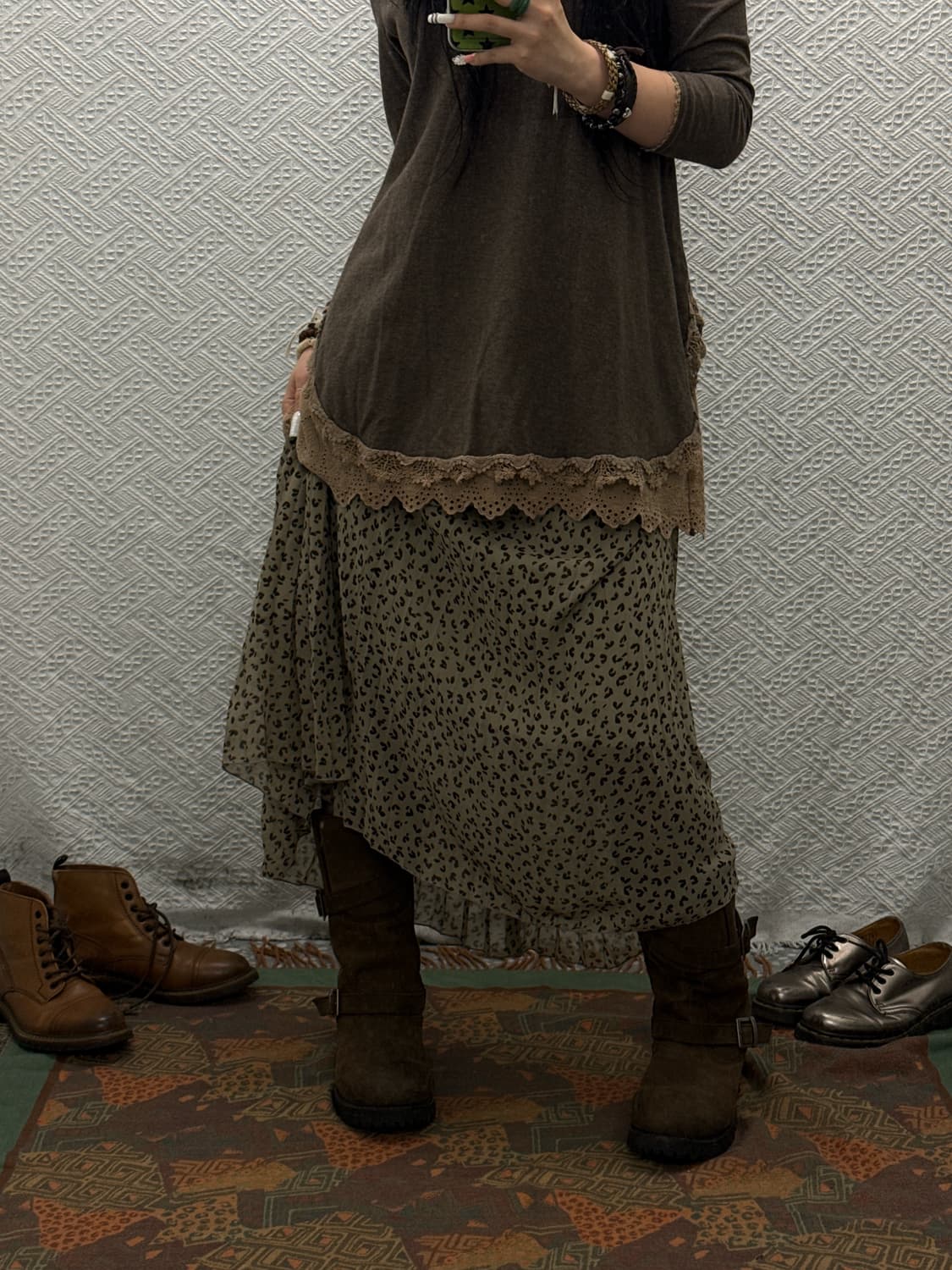 빈티지 Y2K 갸루 모리 레오파드 호피 시어 롱스커트 K0105 상품이미지1