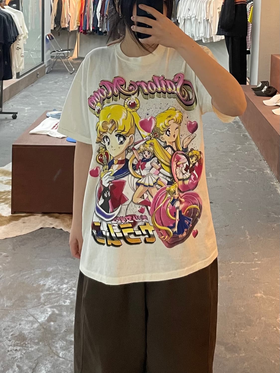 빈티지 달의요정 세일러문 그래픽 아이보리 반팔 H2516 상품이미지1