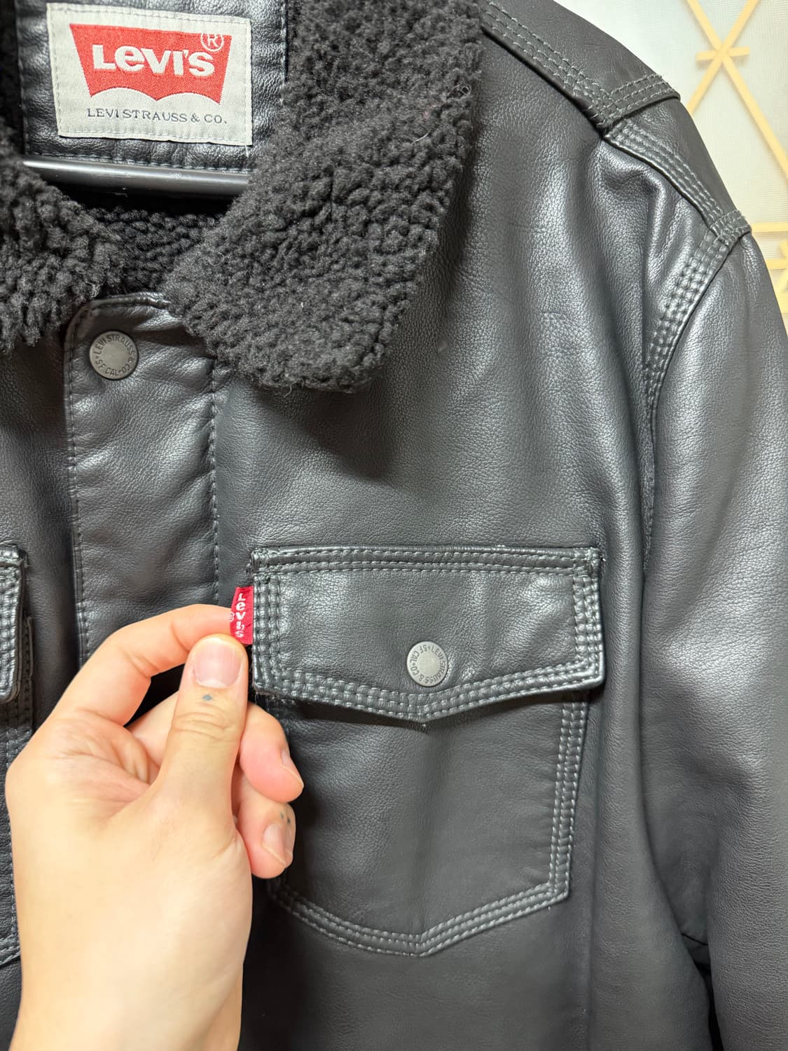 리바이스 쉐르파 블랙 레더 트러커 자켓 상품이미지4