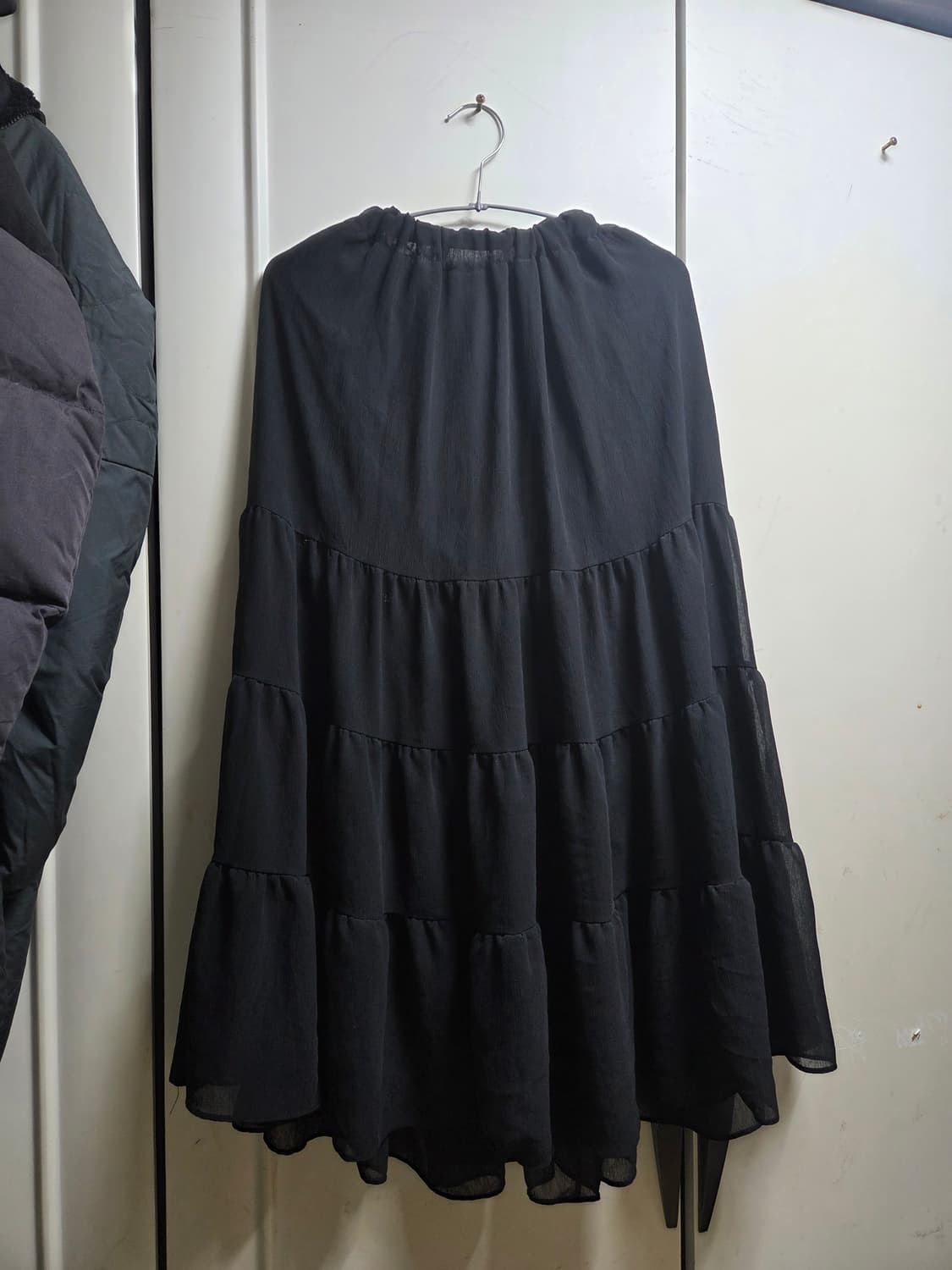 8천원 급처! 프릴 캉캉 블랙 시스루 롱스커트 상품이미지1