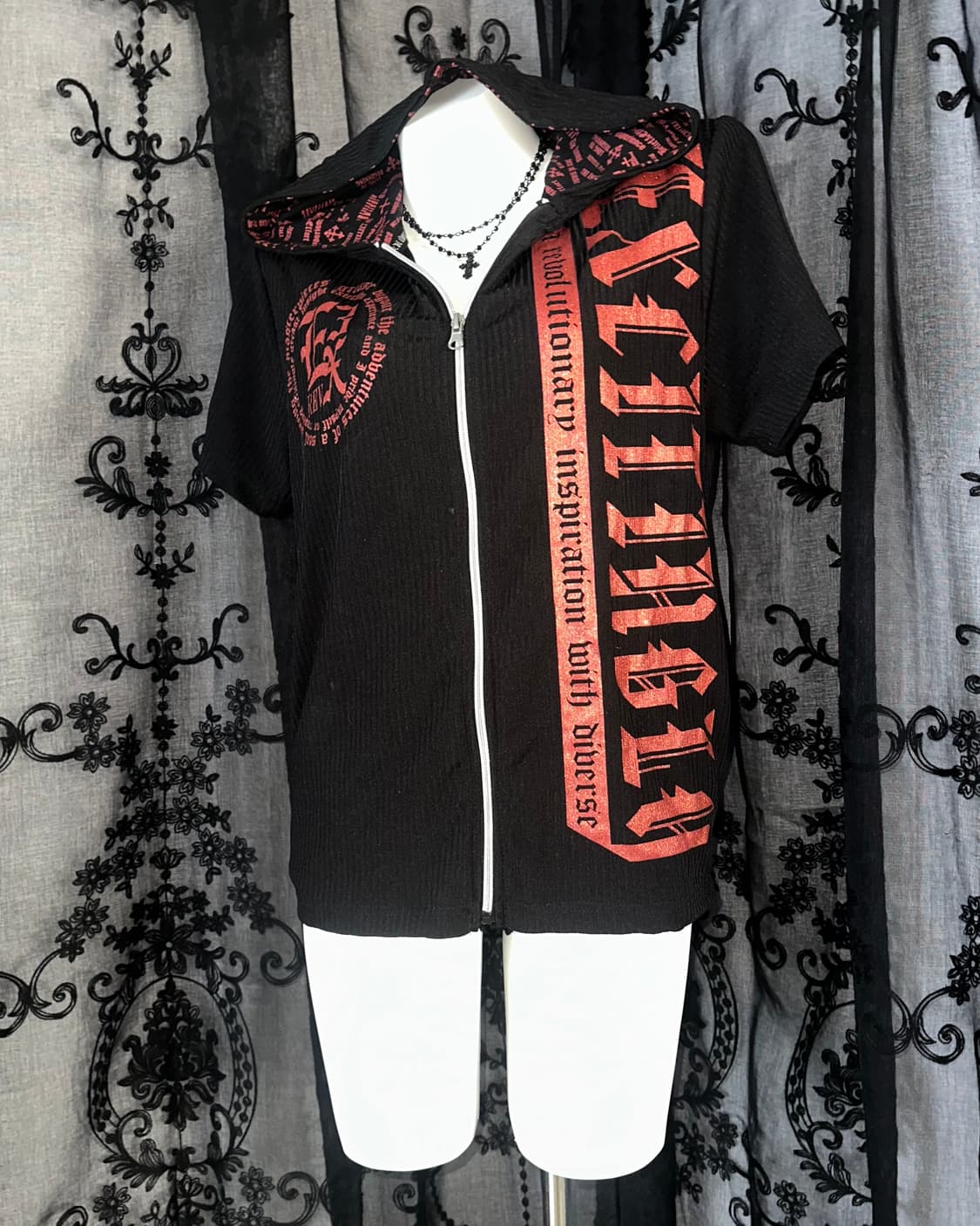 Red lettering punk hooded zip-up 상품이미지3