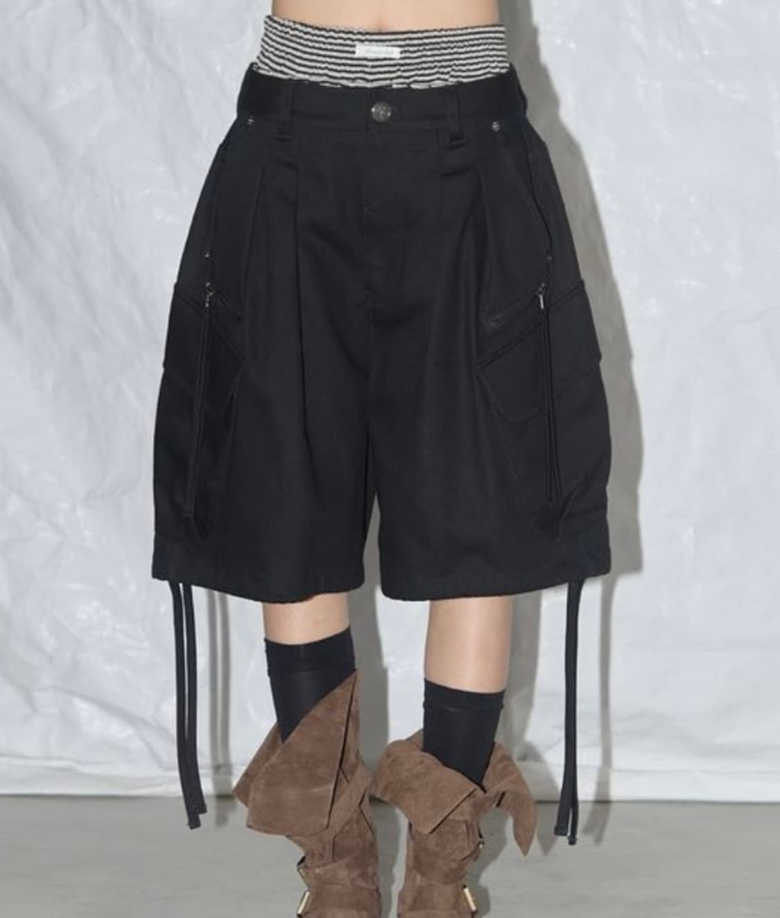 CARGO LETTERING BERMUDA PANTS (BLACK) 상품이미지1