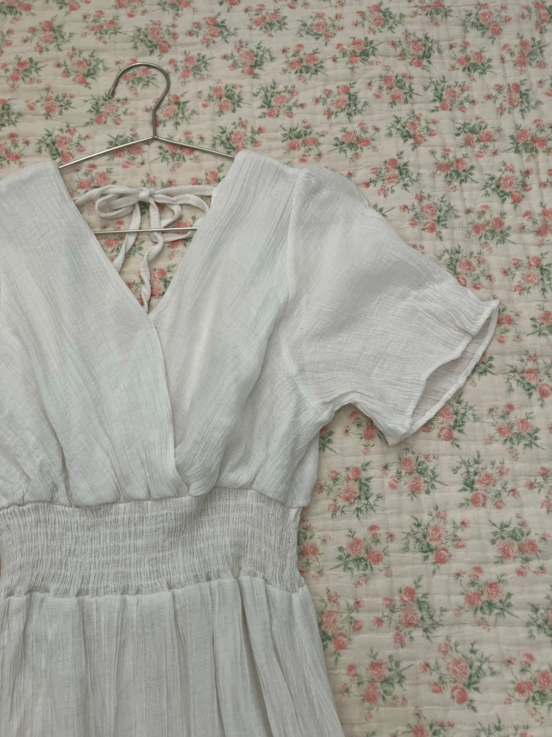 빈티지 화이트 플리츠 브이넥 리본 원피스 1089 모리걸 y2k 스트릿  상품이미지2