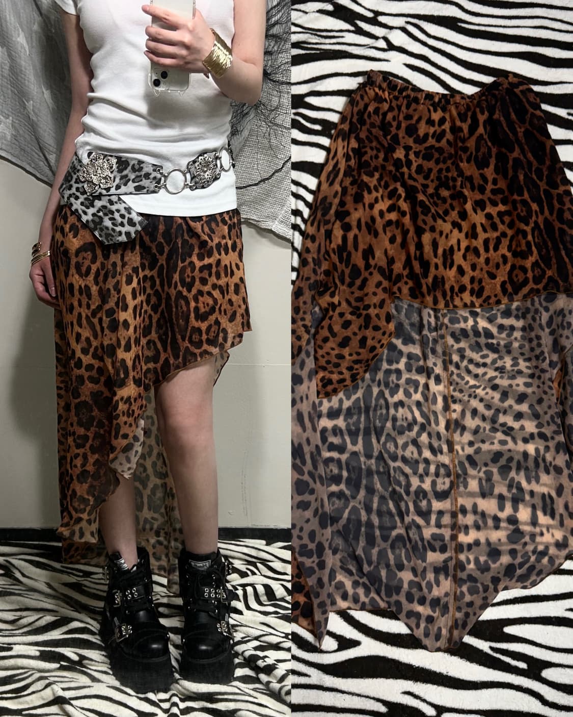 unif gal leopard unbalanced skirt 상품이미지1
