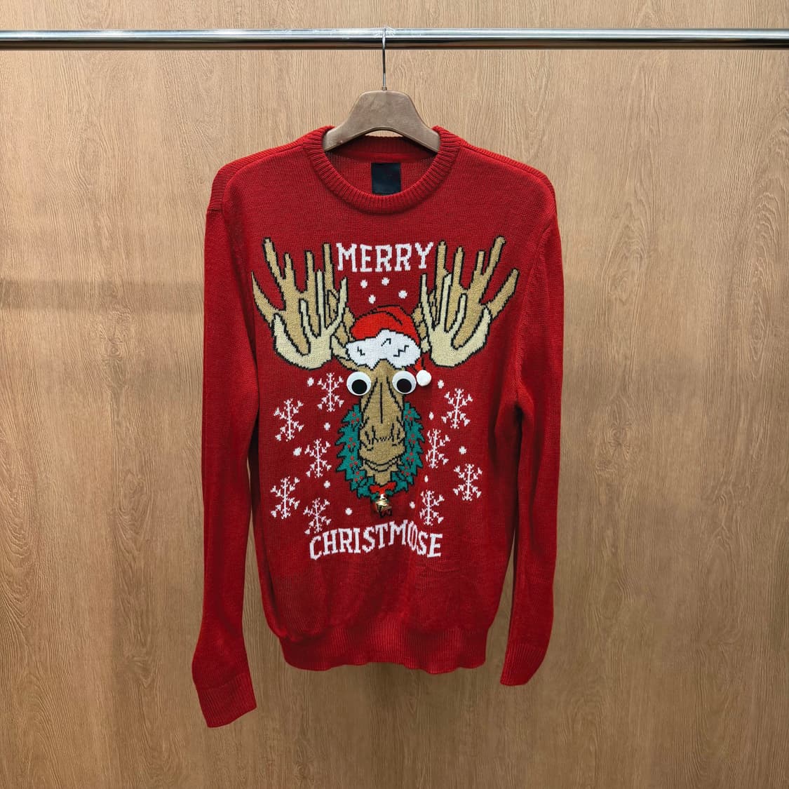 H&M 크루넥 니트 크리스마스 자카드 패턴 장식 디테일 레귤러핏 레드 상품이미지2