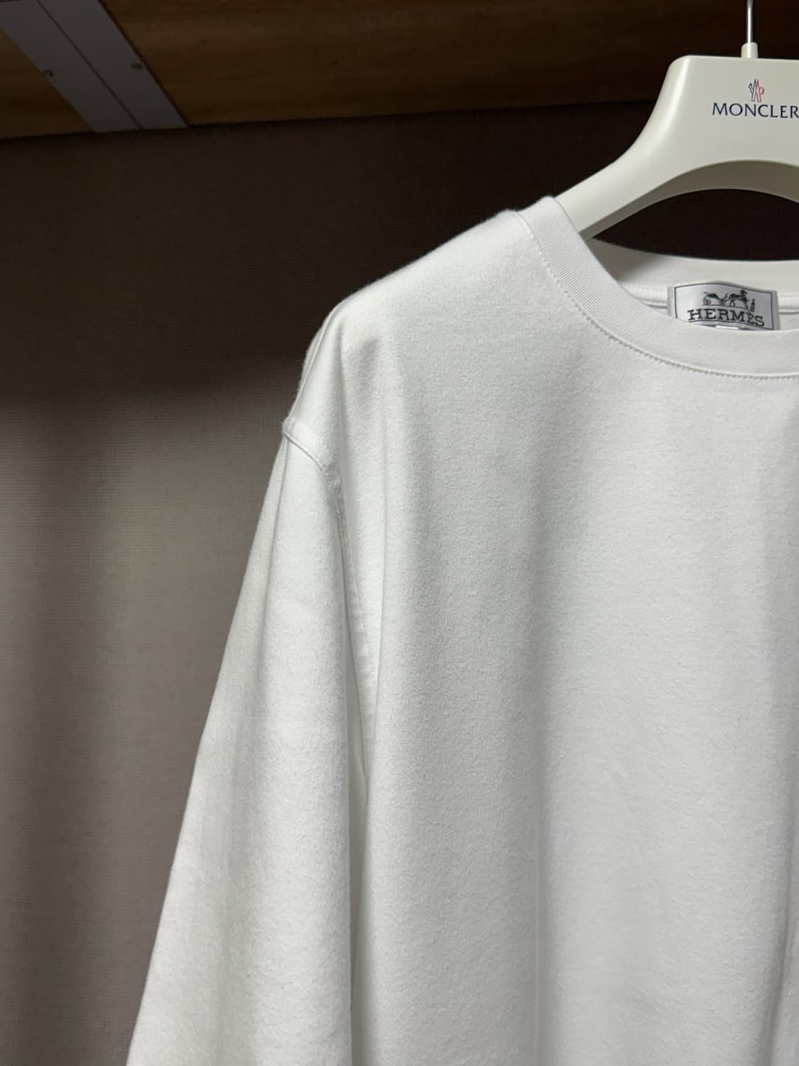 에르메스 H 퍼즐 램스킨 디테일 코튼 크루넥 티셔츠 화이트 L 상품이미지4