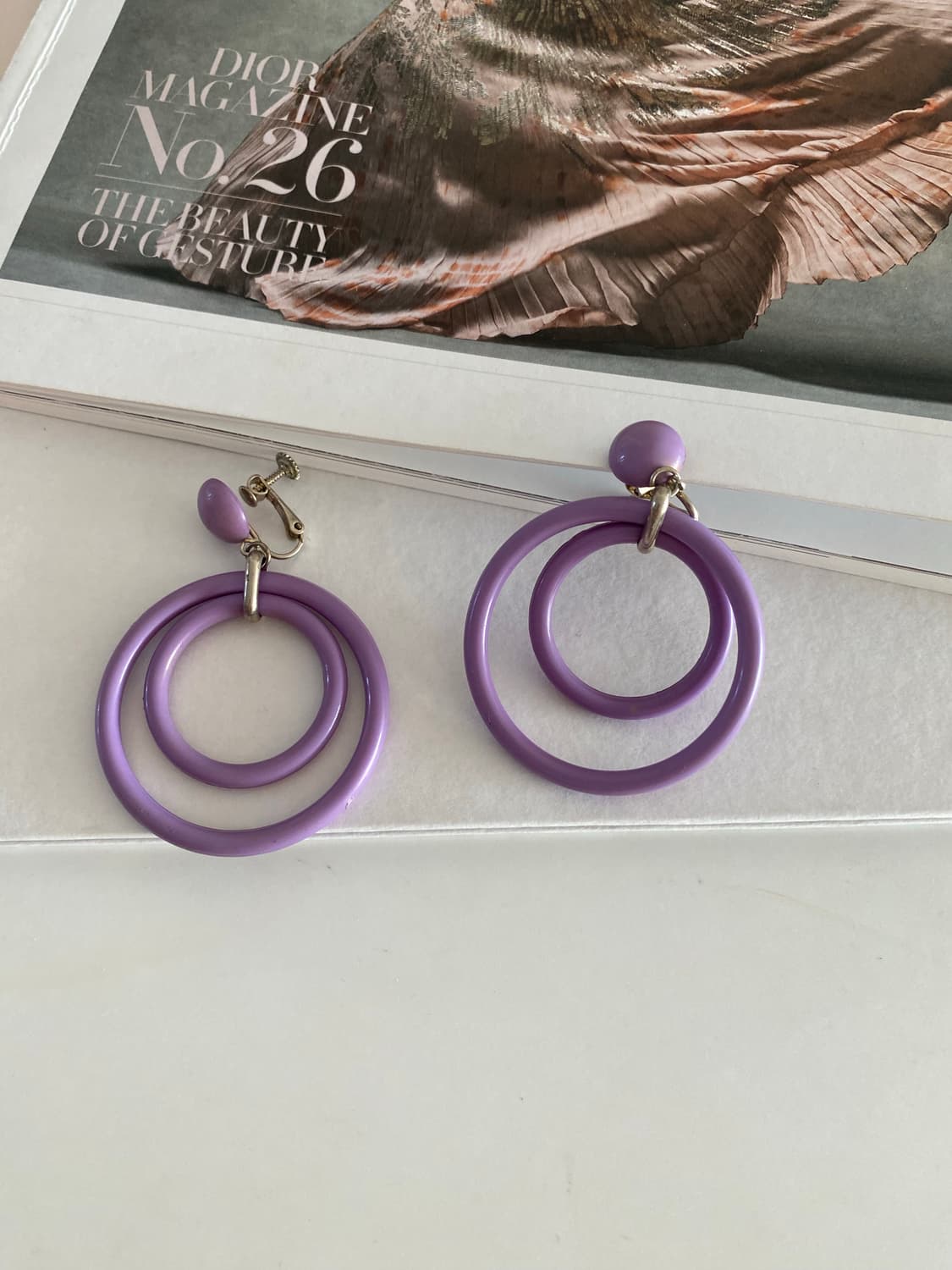 일본 수입 라일락 더블 링 귀걸이 (스크류 클립형)   상품이미지5