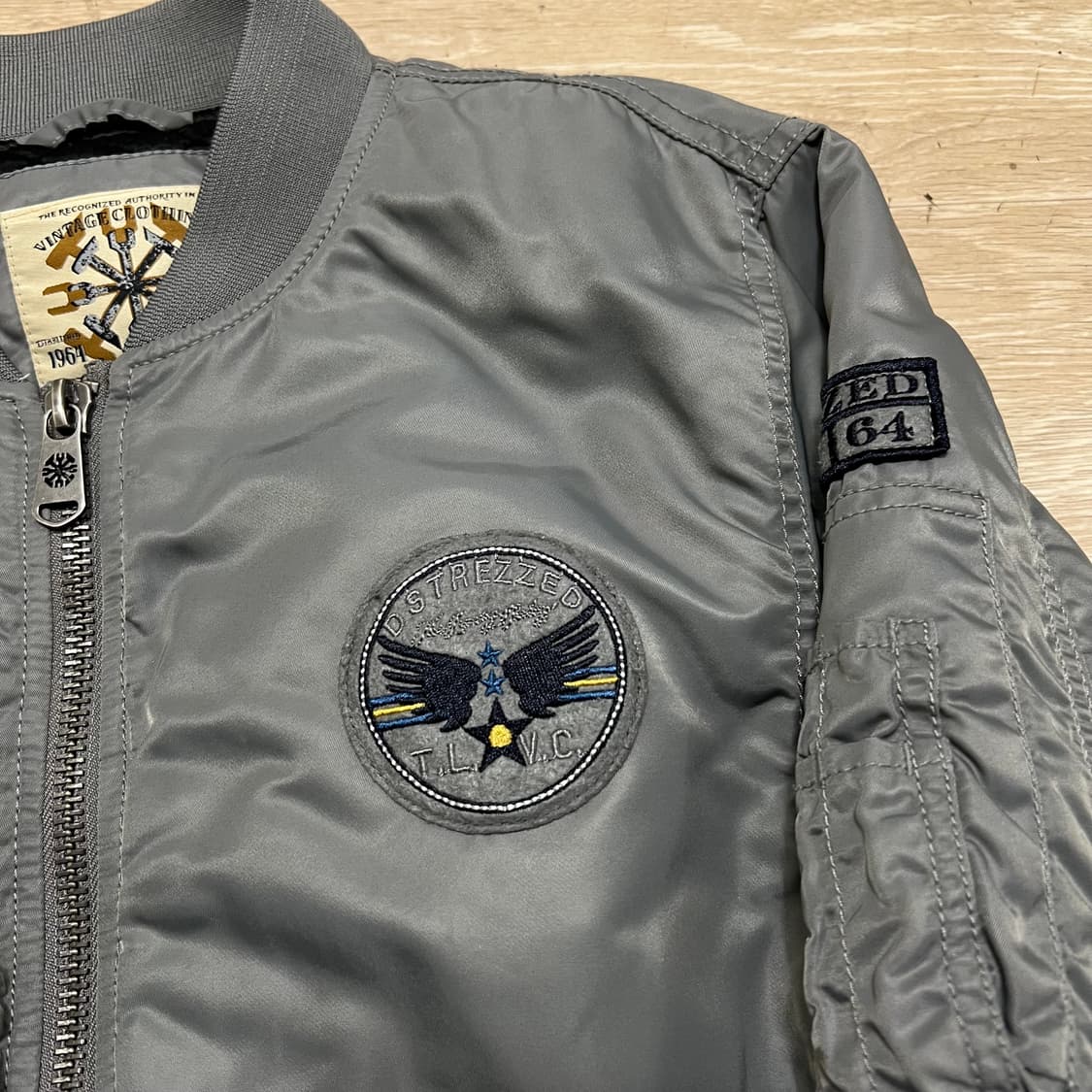 디스트레즈드 와펜 MA-1 항공점퍼 봄버자켓 [그레이] M/95 상품이미지4