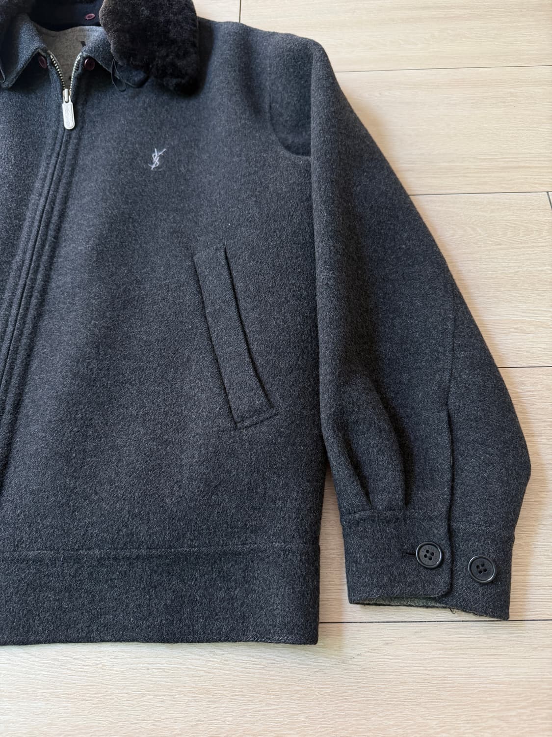 입생로랑 90s 빈티지 퍼카라 울자켓 상품이미지5