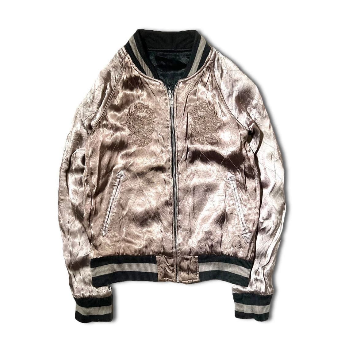 일본빈티지 리버시블 양면 사틴 퀼팅 스카잔 M 상품이미지6