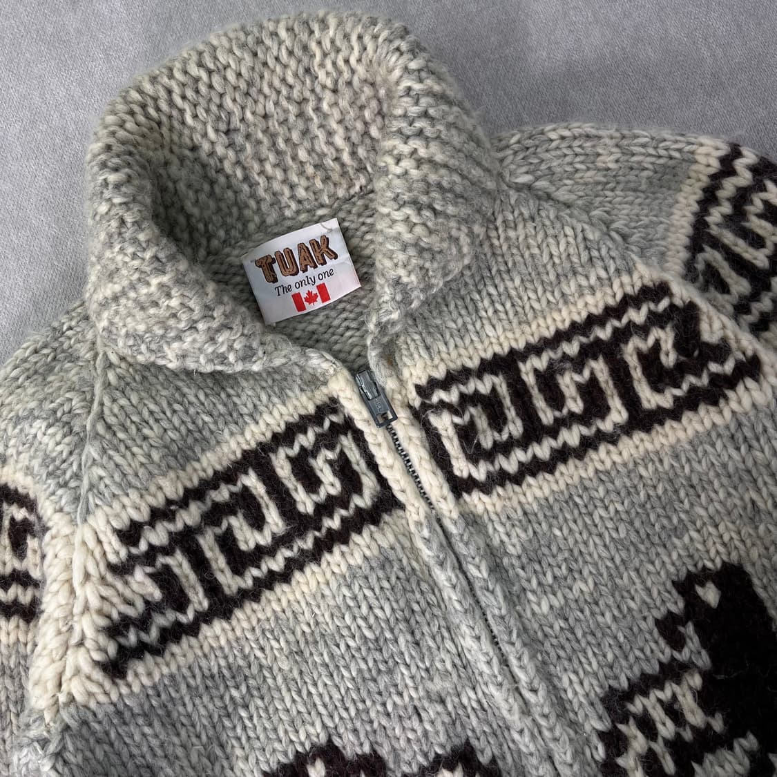 100 TUAK 캐나다 숄카라 코위찬 울 니트 집업 상품이미지2