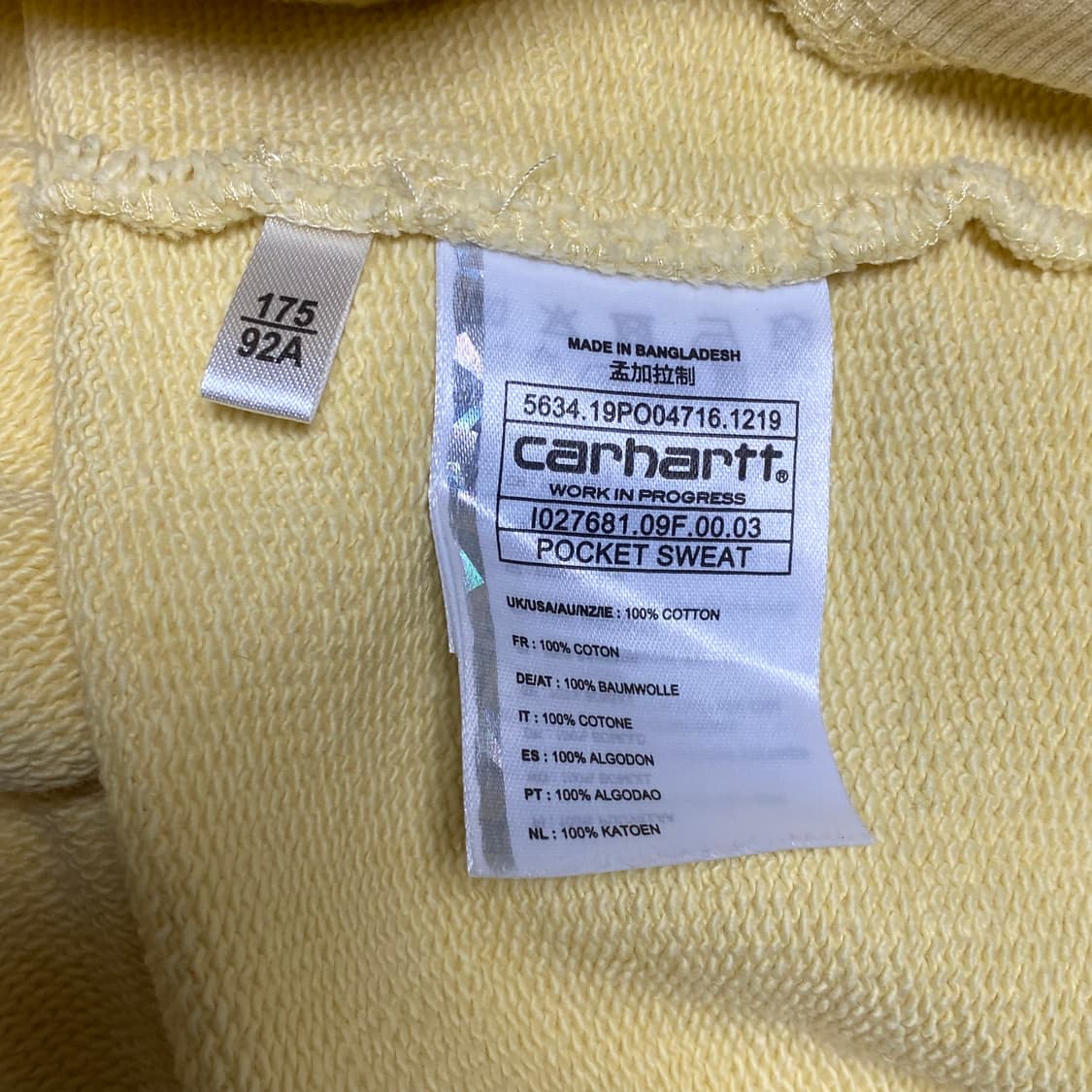 칼하트 WIP 포켓 맨투맨 옐로우 M 상품이미지5