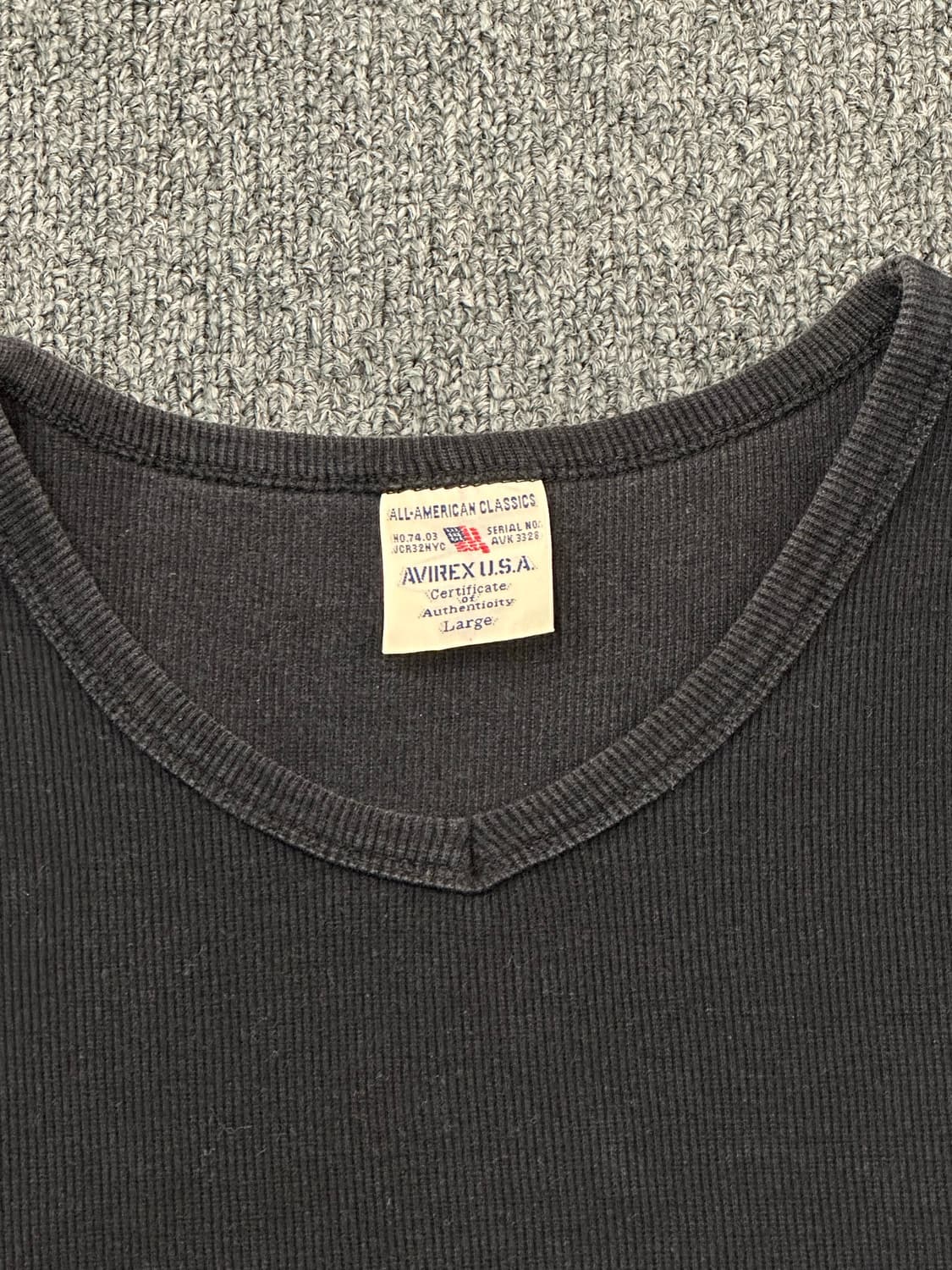 L)Avirax vintage v넥 블랙 골지 반팔 상품이미지3
