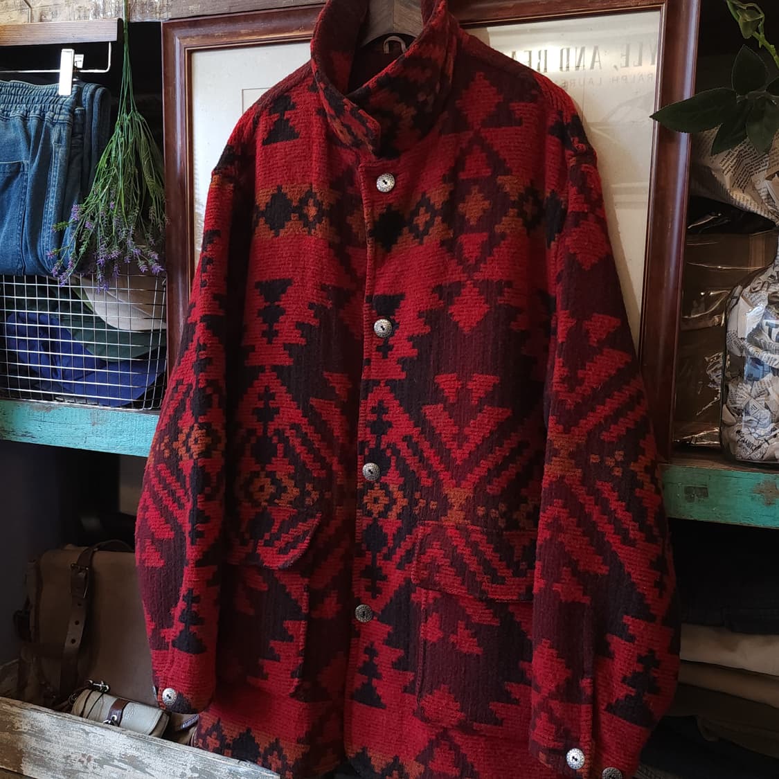 90년대 울리치 아즈텍 패턴 울 오버코트 L 상품이미지3