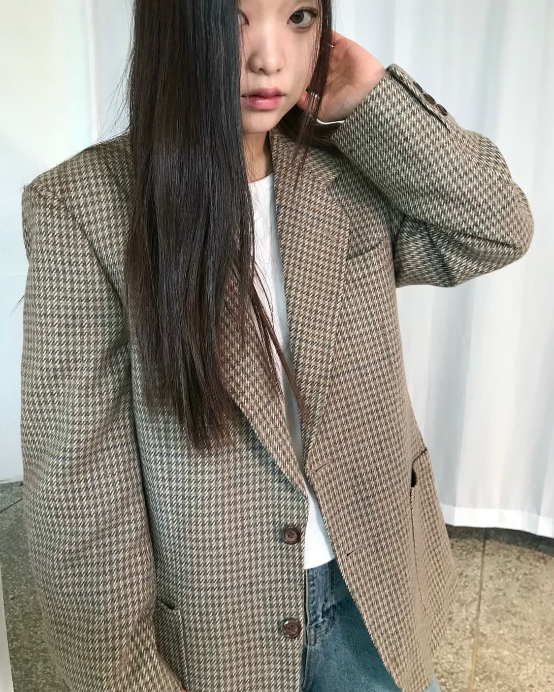 클래식 브라운 체크 블레이저 상품이미지3