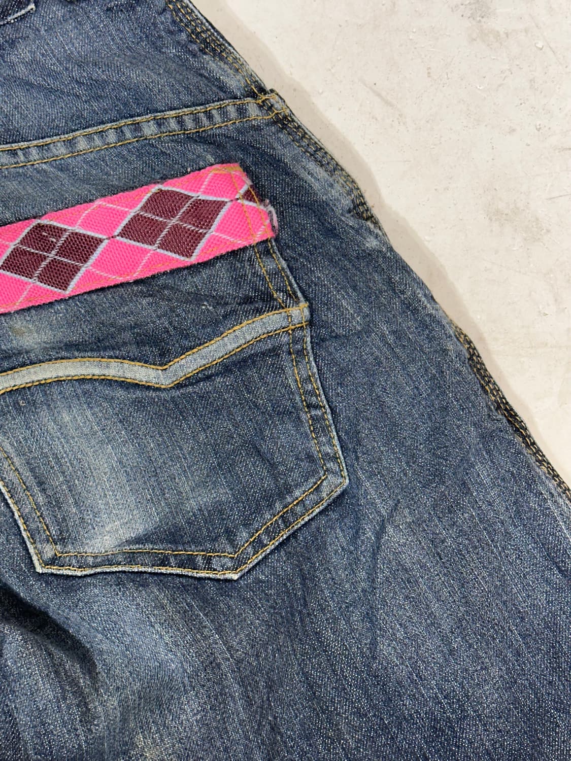 90s 일본 빈티지 나바호 체크 캣 워싱 와이드 데님 워크 팬츠 청바지  상품이미지6