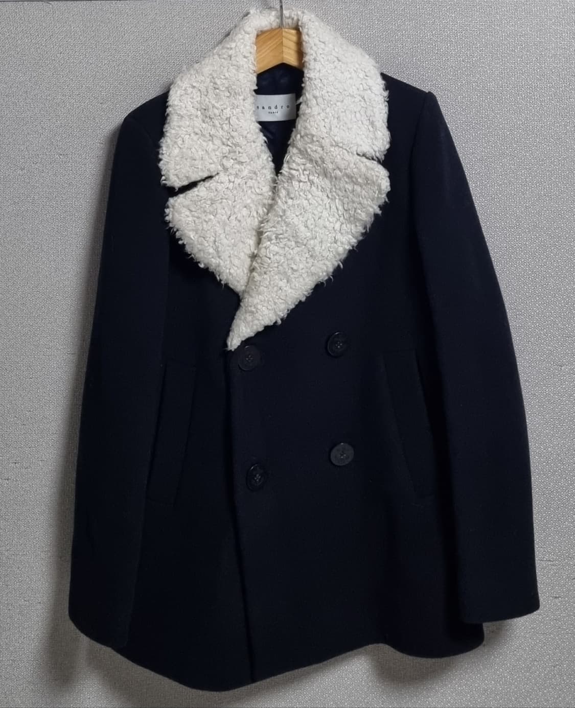 XS (44) 산드로 네이비 울혼방 반코트 상품이미지1