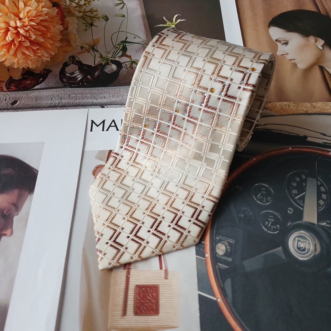 니나리치 실크 브라운 기하 패턴 넥타이 9.1cm A등급 A19877 상품이미지3