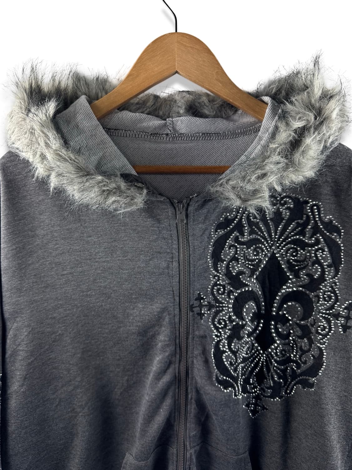 JPN Y2K 그런지 라인스톤 퍼후드2175 상품이미지3