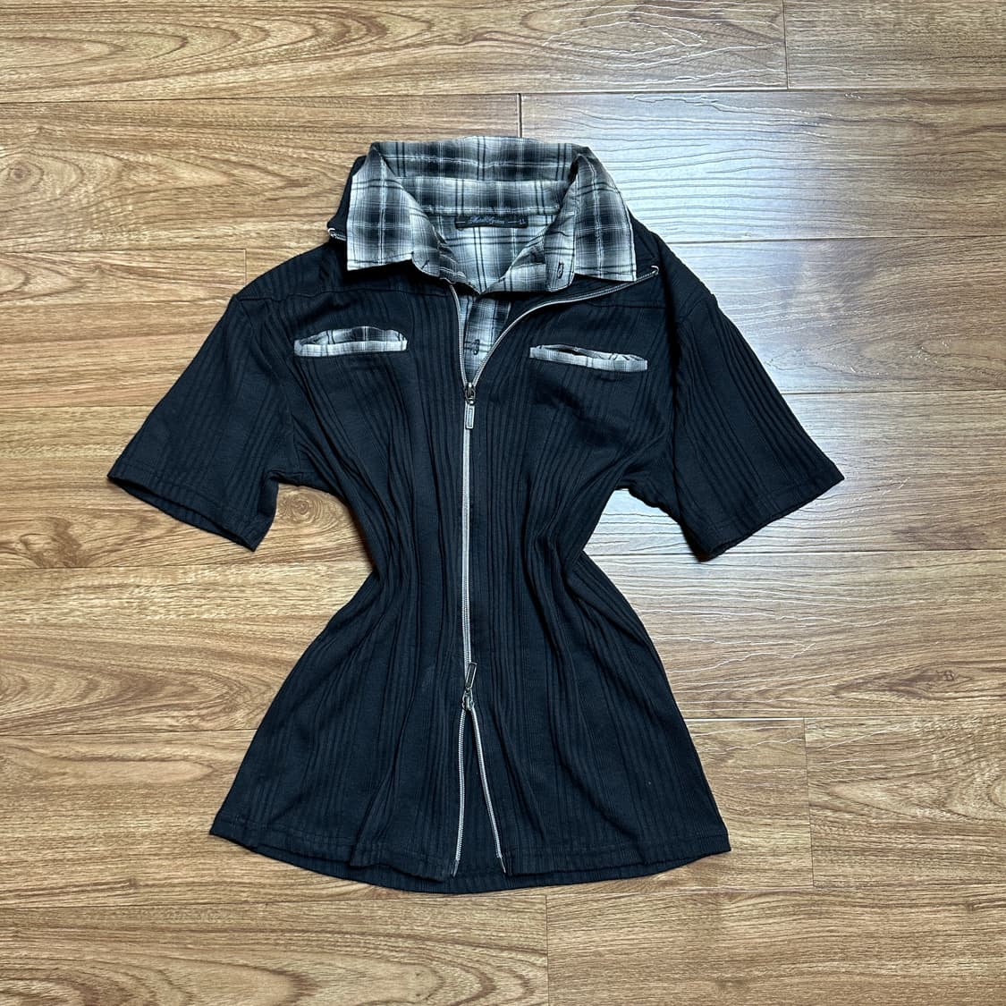 빈티지 레이어드 블랙 티셔츠 집업 오네갸루 로걀 공겜여주 그런지 고딕 상품이미지1