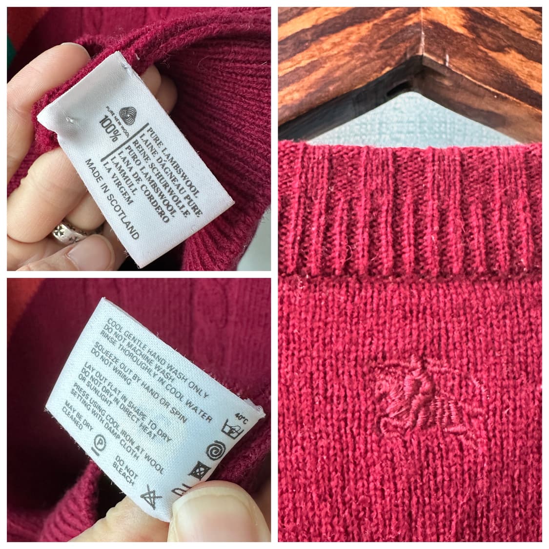 버버리 90s 골프맨 아가일 퓨어 램스울 니트 버건디 42사이즈 상품이미지10