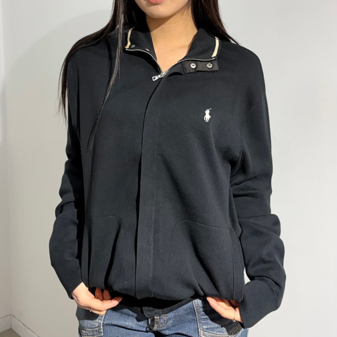 폴로 검정 블랙 니트 집업 자켓 상품이미지2