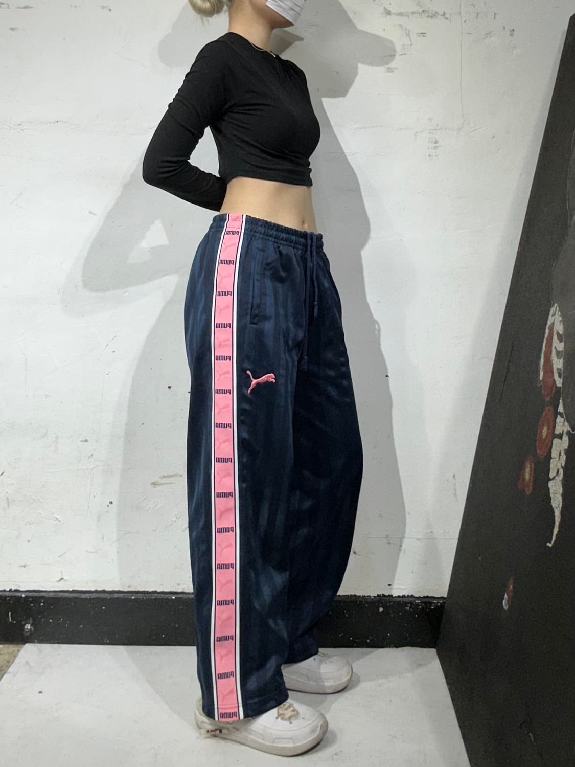 푸마 네이비 핑크 사이드 라인 와이드 팬츠 S 상품이미지1