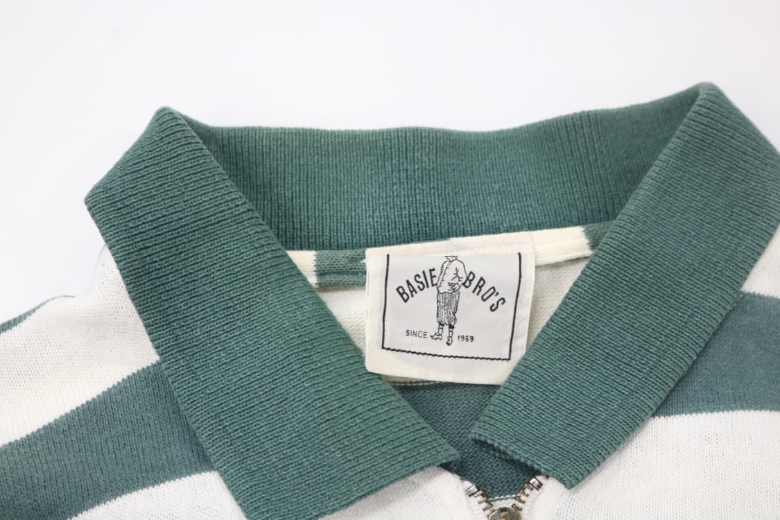 BASIE BRO'S 빈티지 그린 스트라이프 하프 집업 니트 스웻셔츠 상품이미지4