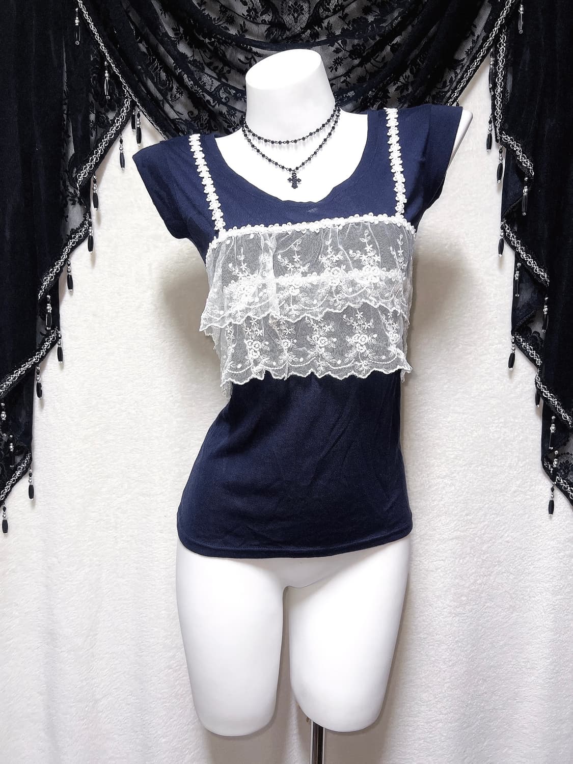 로맨틱갸루 고딕 고스로리 프릴 레이스 로걀탑 나시 슬리브리스 페어리 핀터 상품이미지7