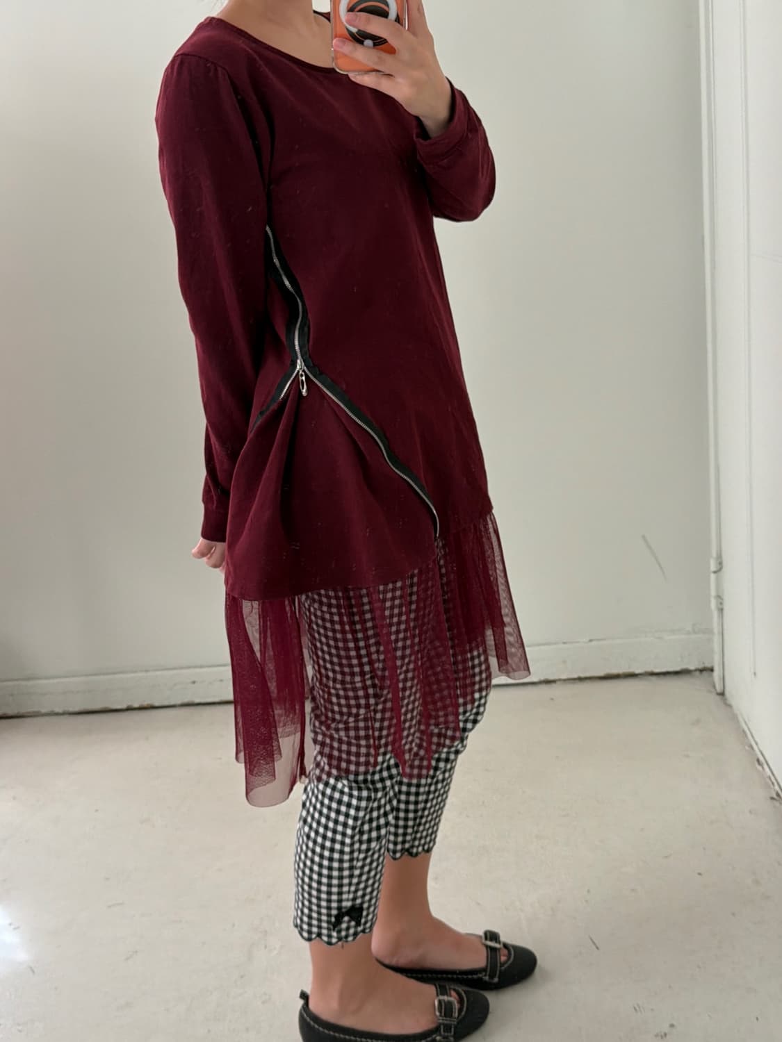 일본빈티지 언발 지퍼 튤 레이어드원피스 상품이미지2