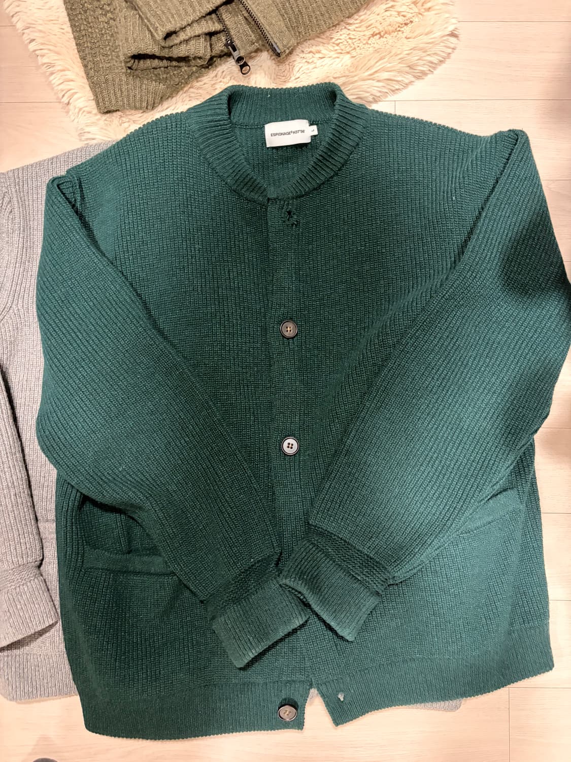 에스피오나지 밀러 가디건 L 그레이 포레스트그린 와플 집업 올리브 상품이미지2