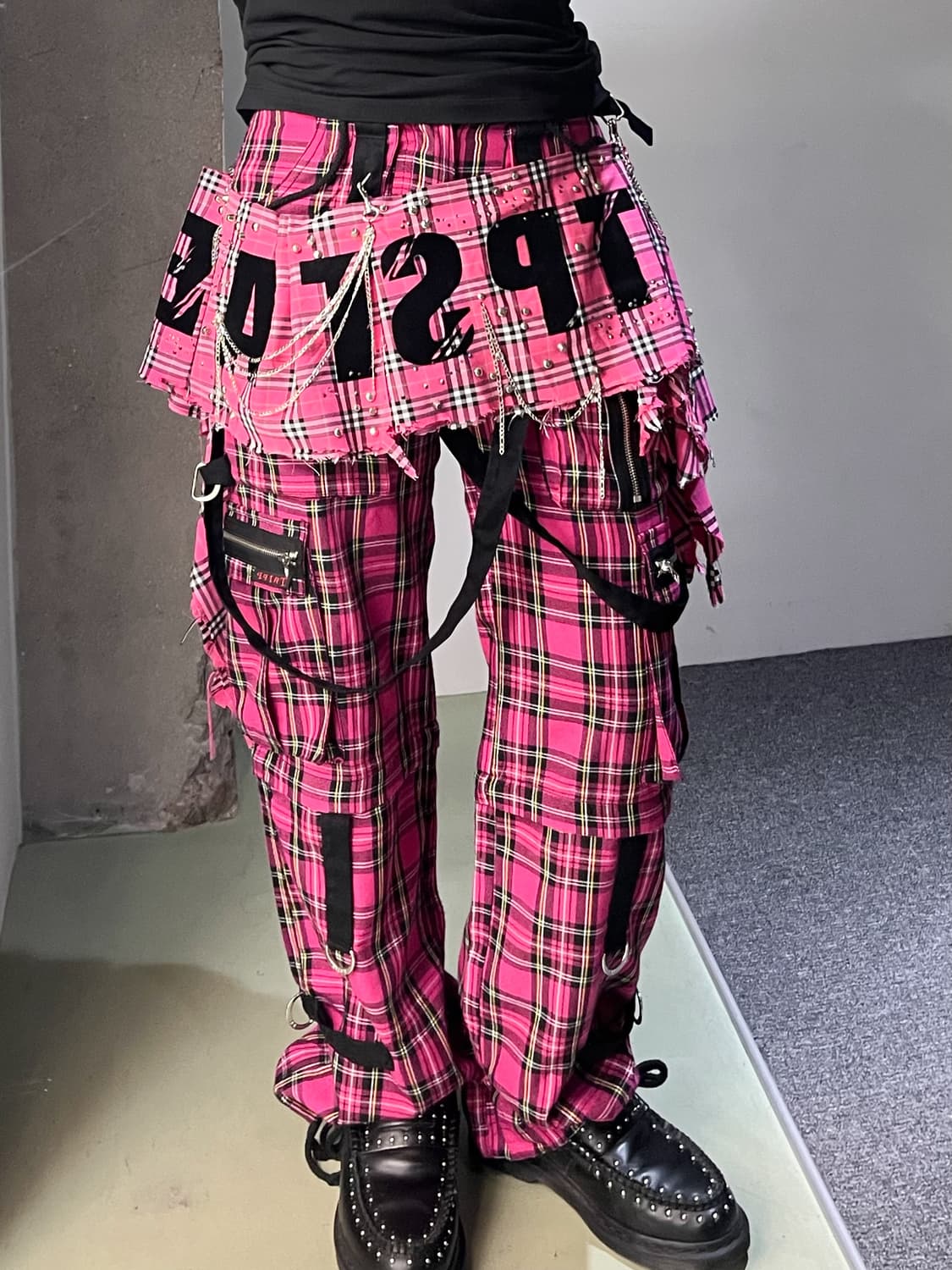 트립 Nyc 핑크 플래이드 카고 팬츠 상품이미지2