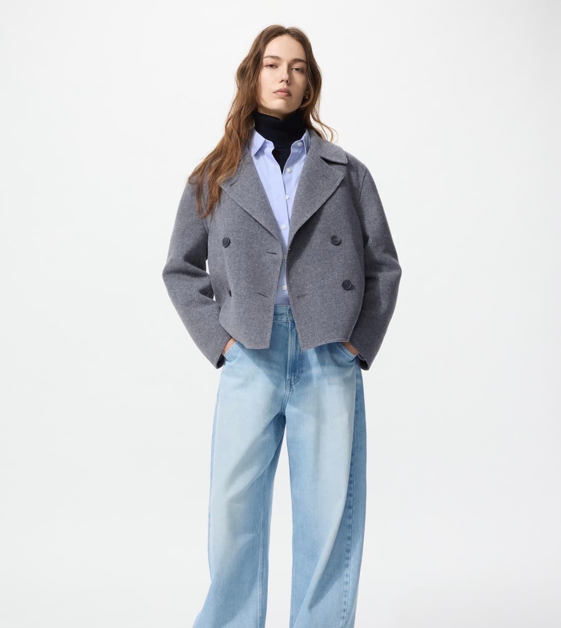 유니클로 더블페이스쇼트코트 그레이 s 상품이미지4