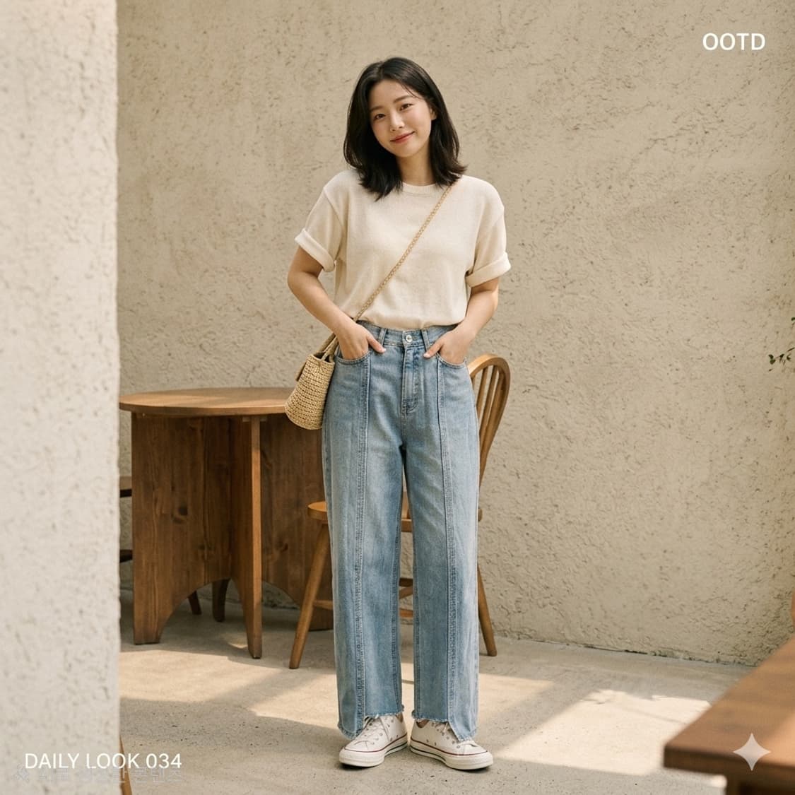 UGIPAL 서울 절개 라인 와이드 데님 팬츠 상품이미지1