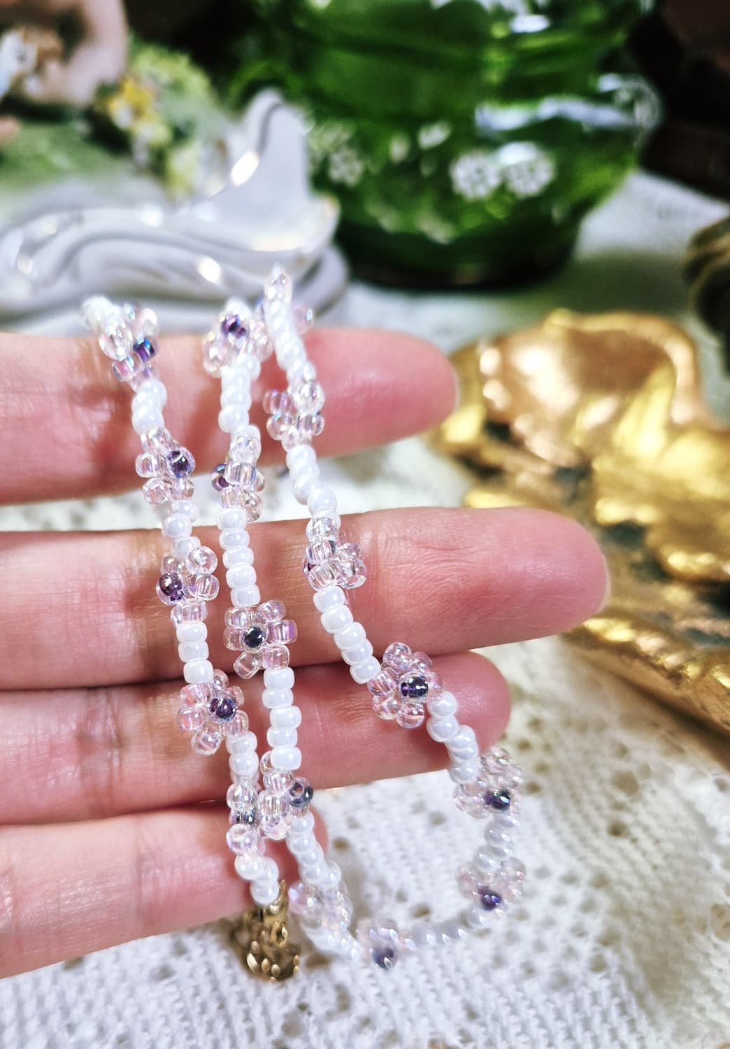 핸드메이드)비즈 꽃 목걸이 팔찌 세트 상품이미지3