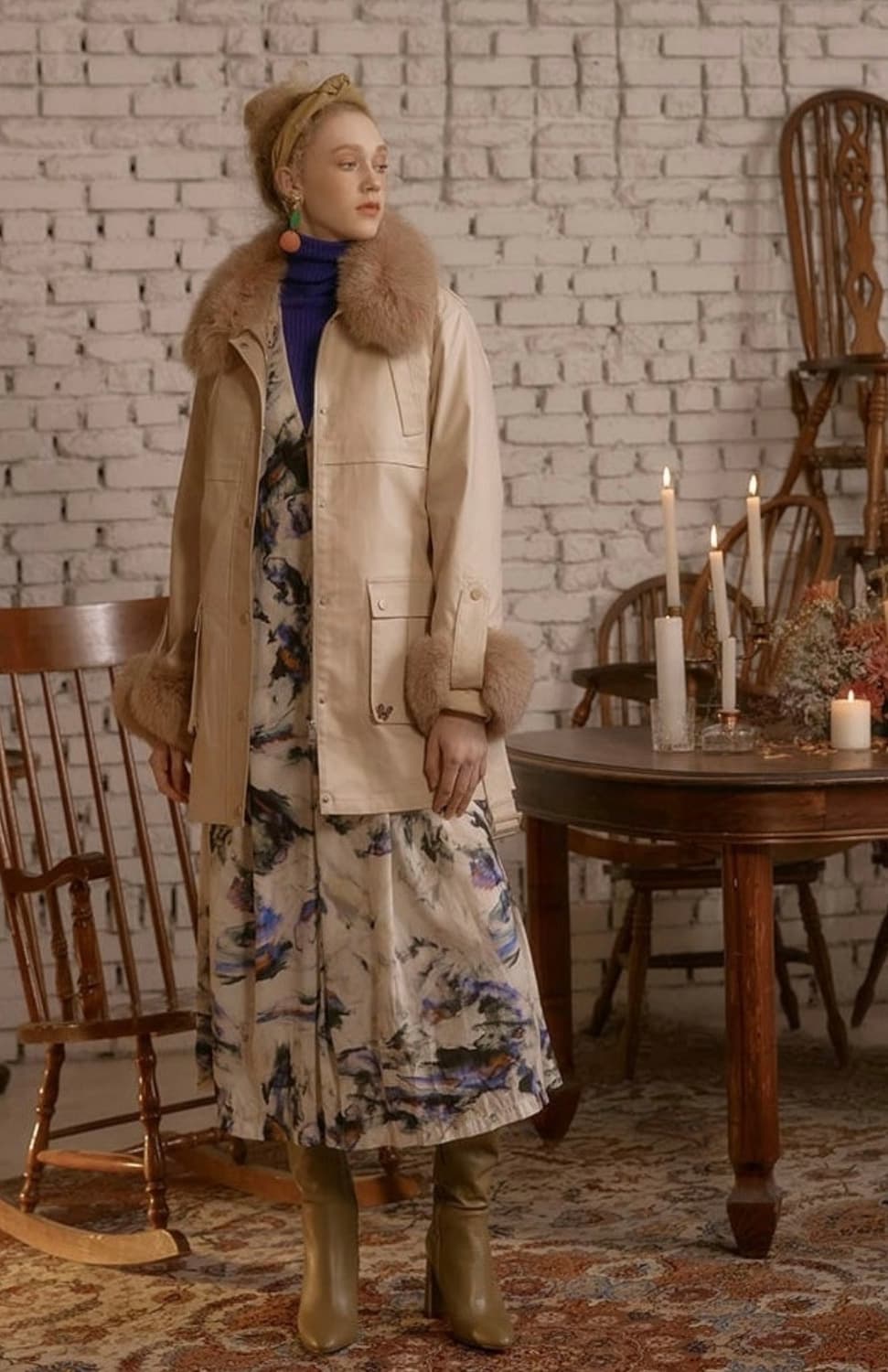 [새상품급] [ANNA SUI] 안나수이 3in1 퍼 코트 러브베이지 상품이미지3