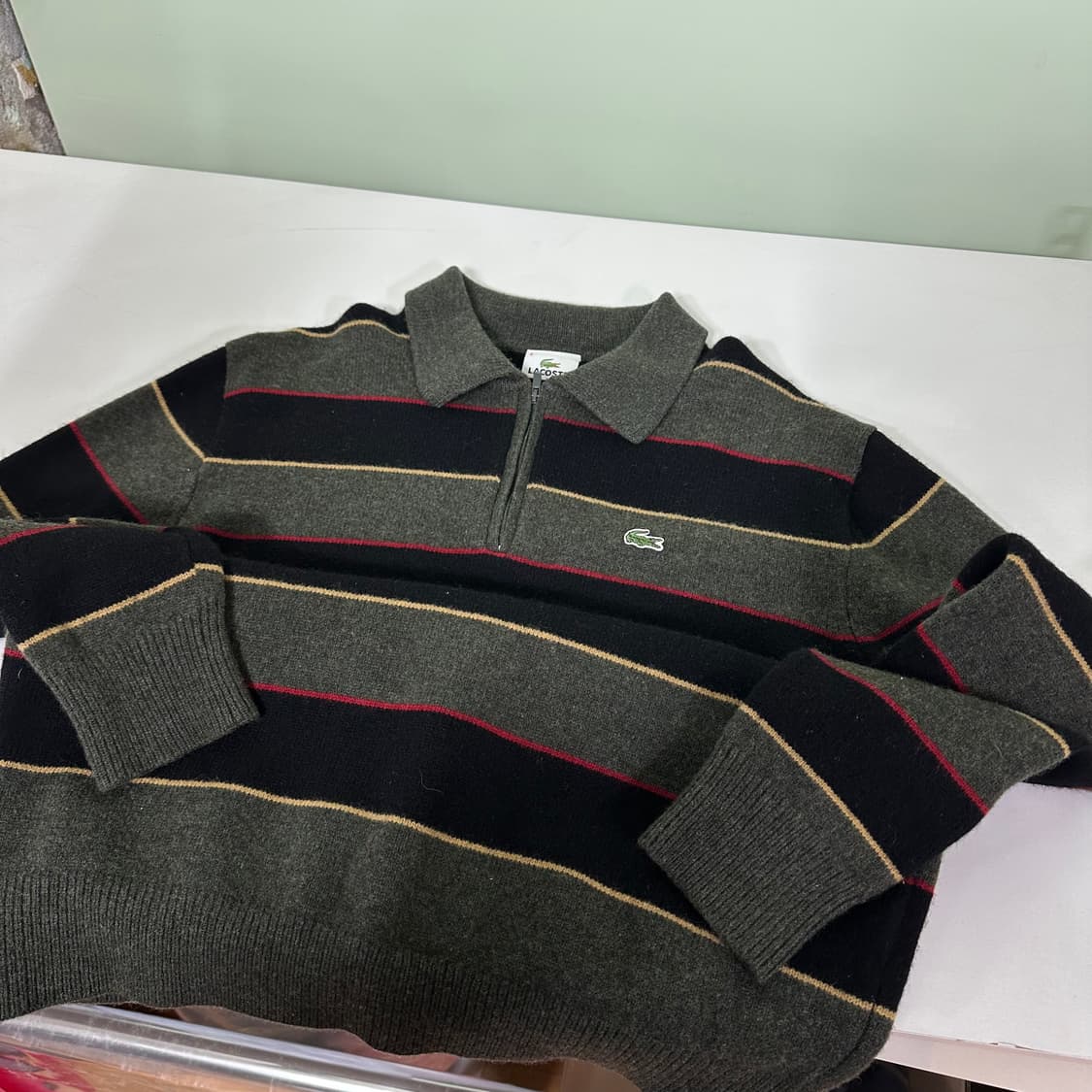 95 라코스테 카키블랙 카라넥 반집업니트 상품이미지1