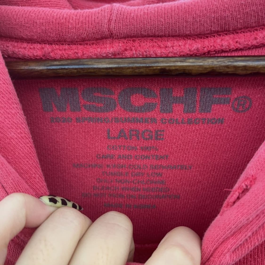 미스치프 Y2K 00's 레트로 딥핑크 백로고 후드티 L C08719 상품이미지5