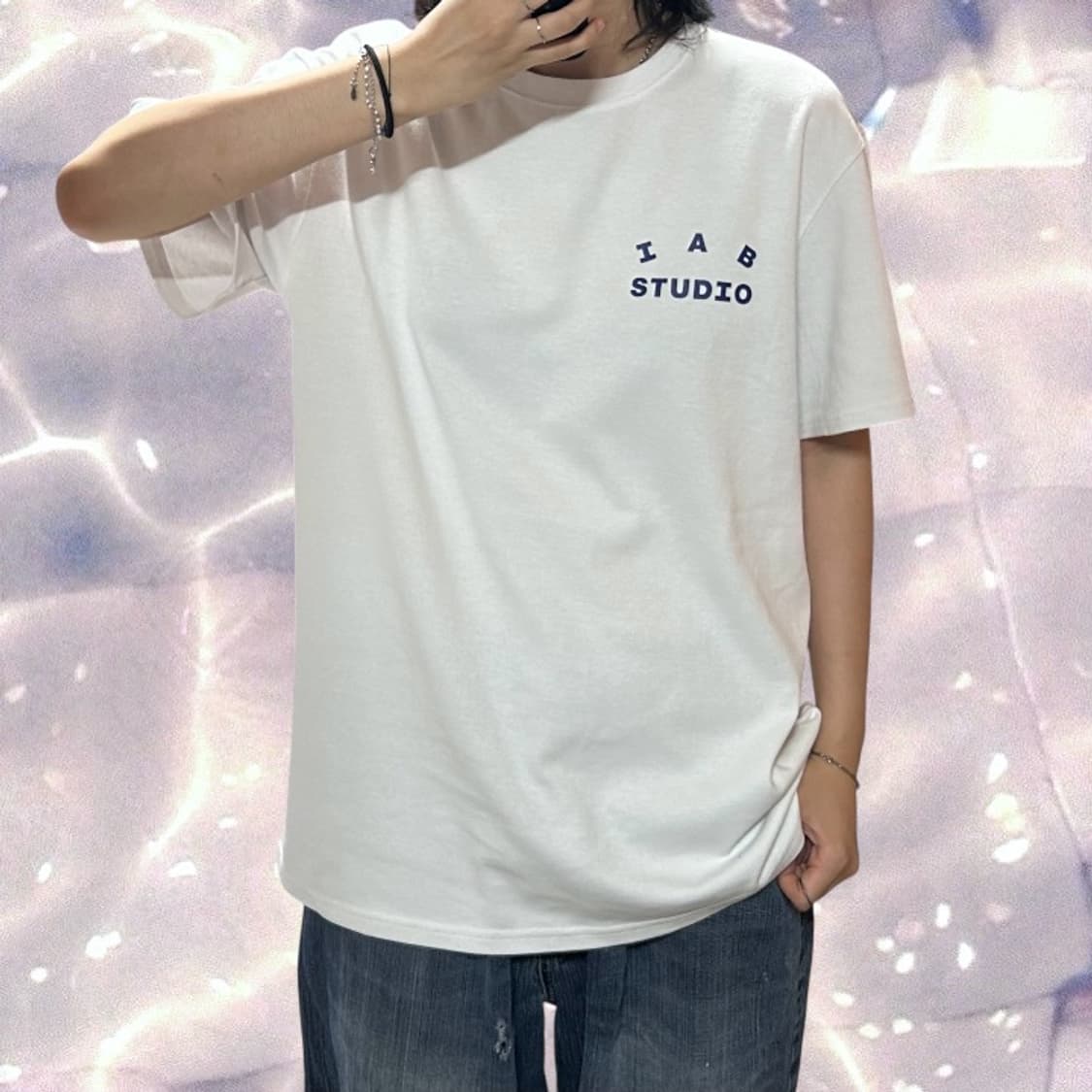 아이앱스튜디오 반팔 티셔츠 화이트 네이비 L   상품이미지3