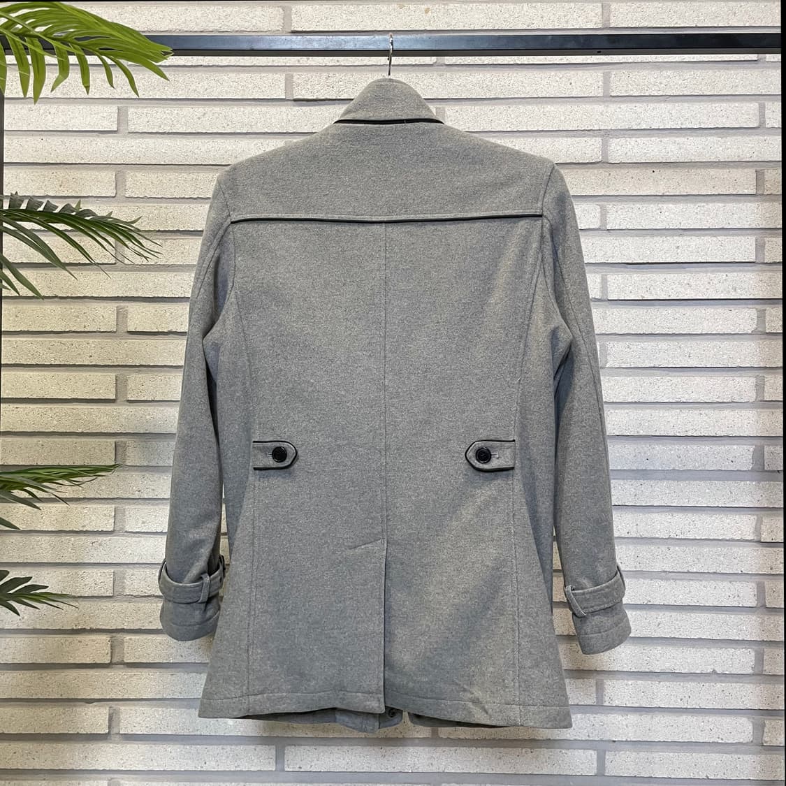 JPN VINTAGE 울 숏 코트 하이넥 소매 벨트 디테일 그레이 상품이미지3
