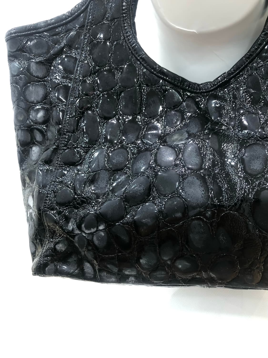 croc texture decorative black tote bag 상품이미지7