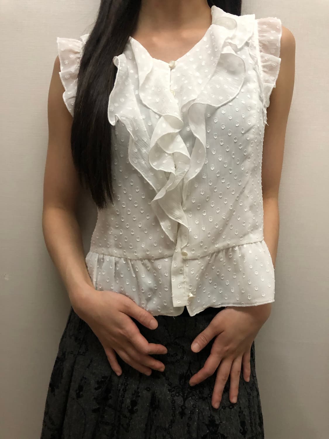 빈티지 화이트 프릴 도트 블라우스 상품이미지2