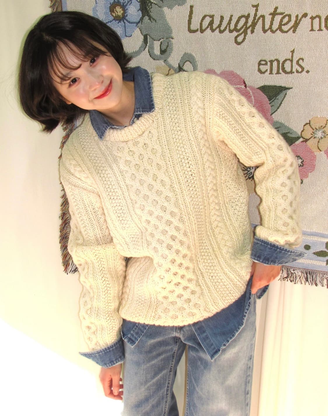 겨울 도톰 케이블 니트 아이보리 상품이미지3