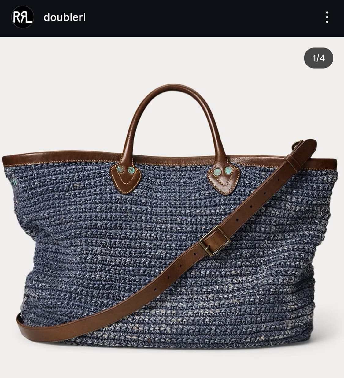 더블알엘 레드 트림 핸드 우븐 인디고 토트 상품이미지2