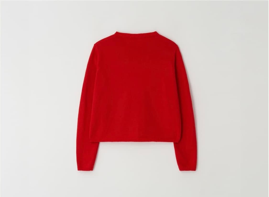 론론 하트 포인트 러플 니트 가디건 레드 상품이미지3