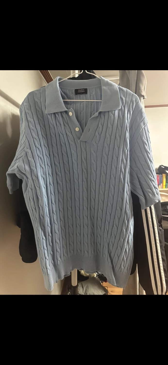 무탠다드 케이블 니트 폴로 셔츠 스카이 블루 L 상품이미지3