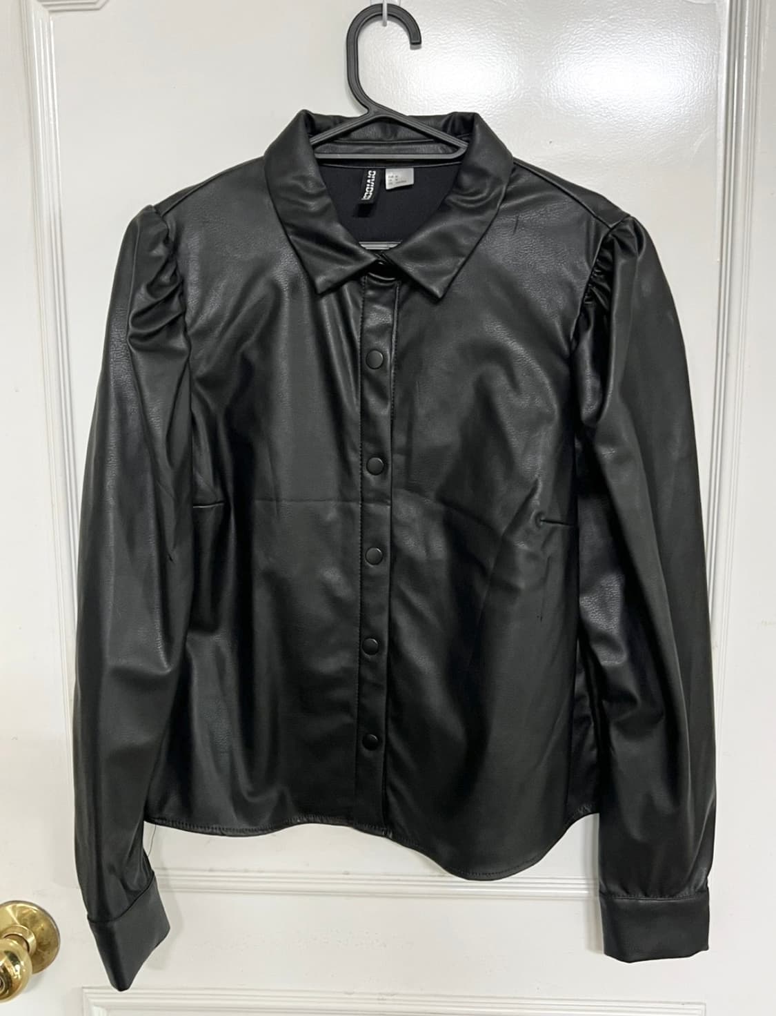 H&M 블랙 가죽레더 퍼프 셔츠 블라우스 M 상품이미지2