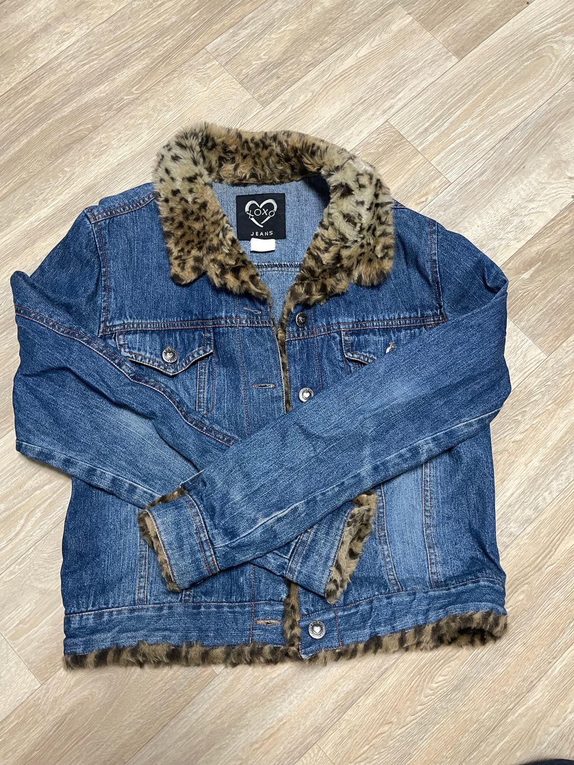 Xoxo jeans 데님 청자켓 갸루 호피 아우터 상품이미지1